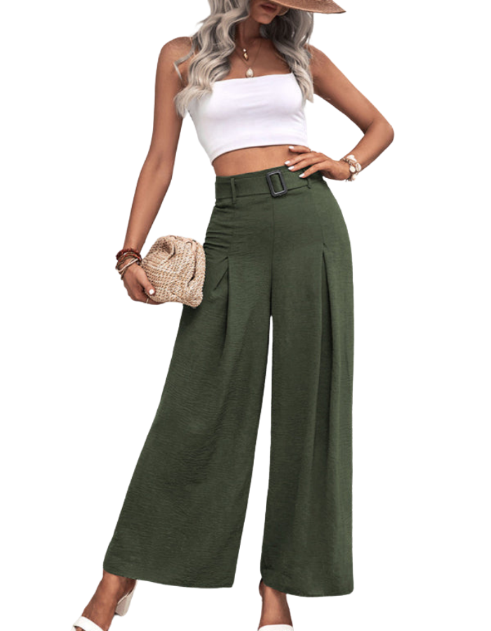 SHOPIQAT Women's Summer High Waist Wide Leg Casual Pants with Belt - Premium from shopiqat - Just $9.900! Shop now at shopiqat